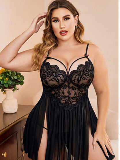 Feels™ Noir Lace Babydoll Nightdress Set