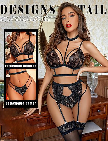 Feels Signature Lace Garter Lingerie Set