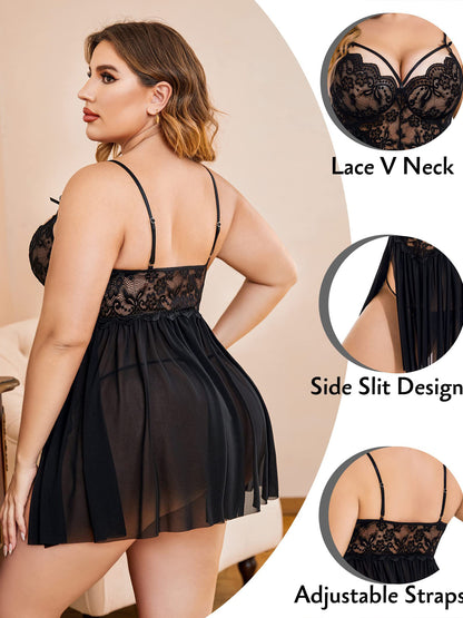 Feels™ Noir Lace Babydoll Nightdress Set