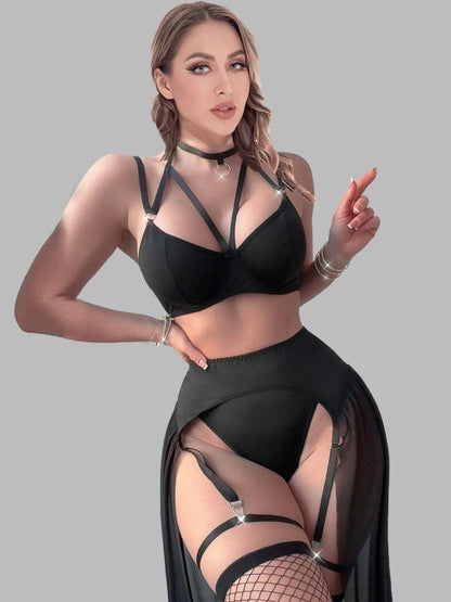 Feels Noir Elegance Garter Lingerie Set